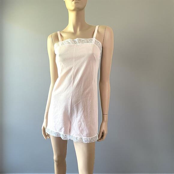 Gaymode Other - Vintage Pink Teddy Size 34 White Lace Gaymode Lingerie Romper